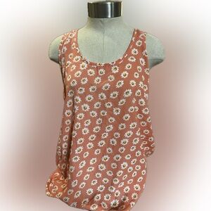 Brenda's Orange Flowy Floral Sleeveless Blouse Size M - Bow on Back!